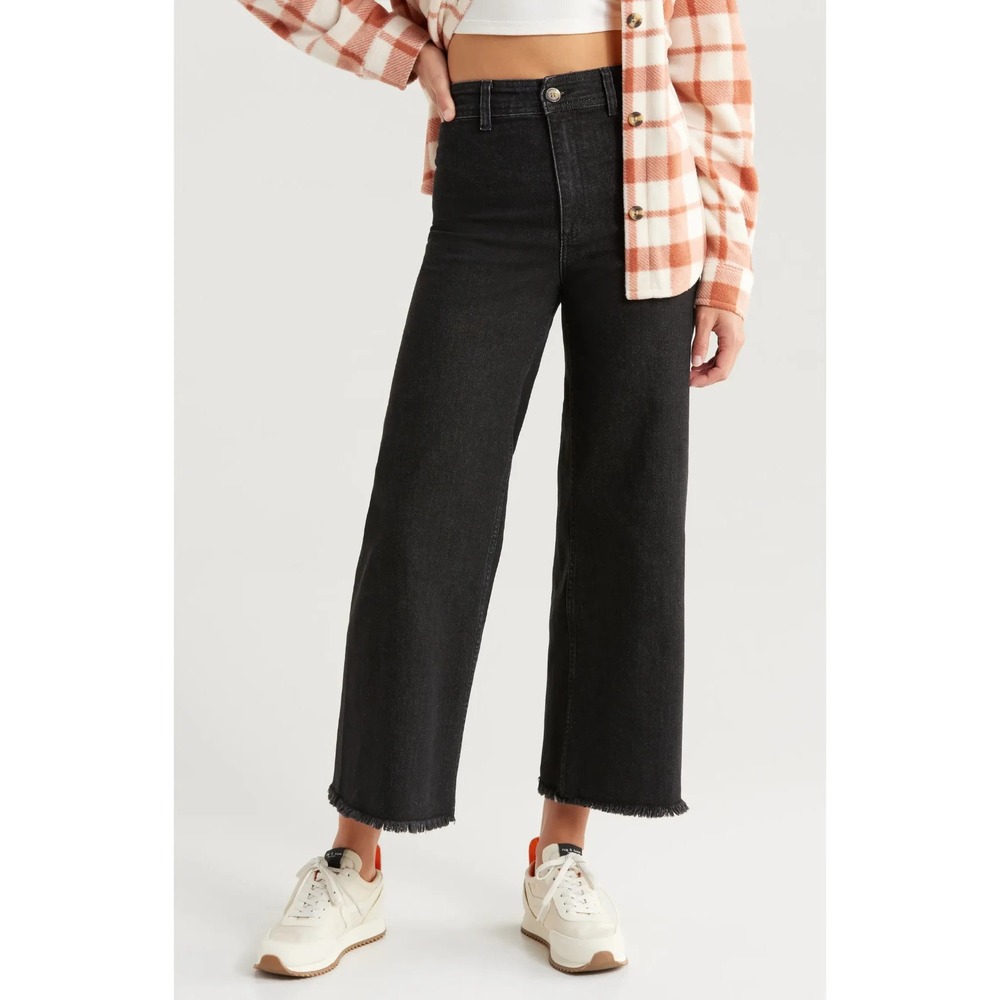 NWT Billabong Black Wide Leg Jeans Women's Size 29 Frayed Hem
